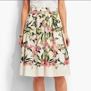 Talbots floral pleated cotton blend skirt ivory pink green size 14